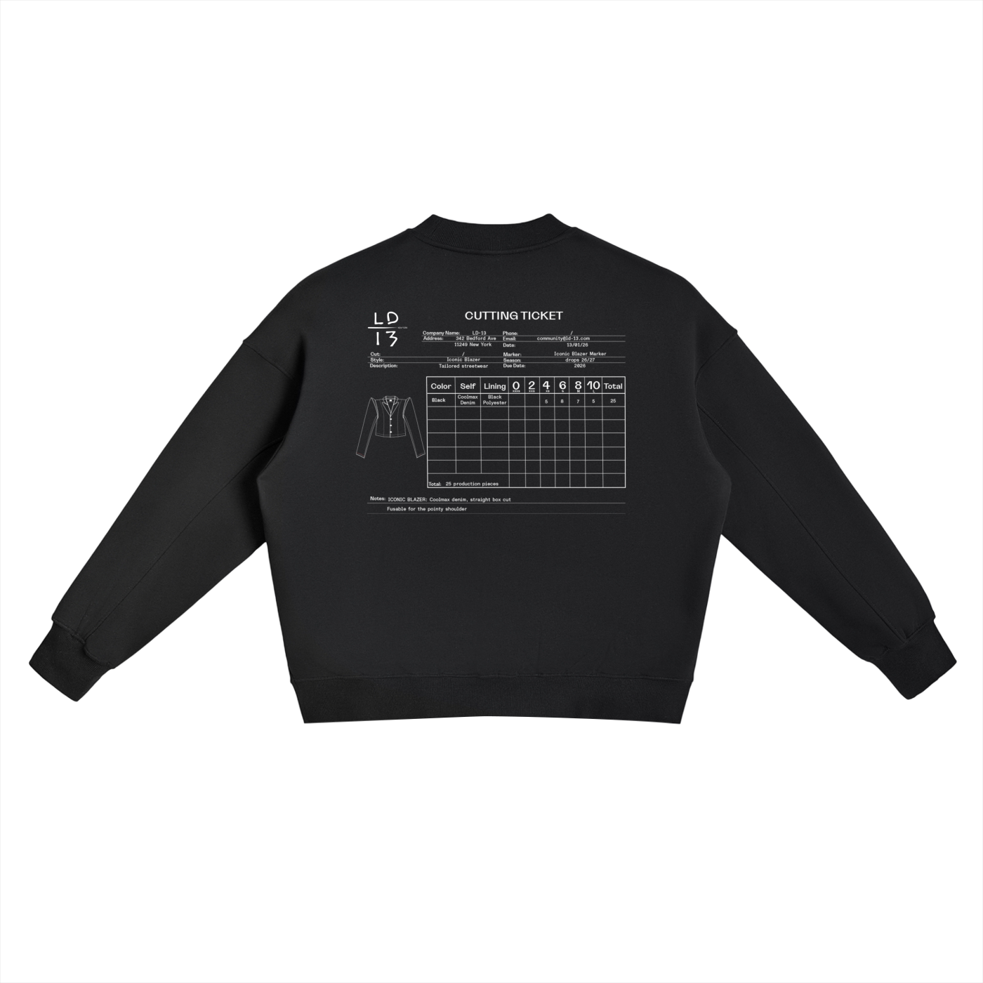LD-13 sweatshirt process